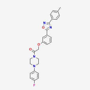 molecular formula C27H25FN4O3 B7717787 1-(4-(4-fluorophenyl)piperazin-1-yl)-2-(3-(3-(p-tolyl)-1,2,4-oxadiazol-5-yl)phenoxy)ethanone 