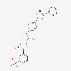 molecular formula C26H19F3N4O3 B7717799 5-oxo-N-(4-(3-phenyl-1,2,4-oxadiazol-5-yl)phenyl)-1-(3-(trifluoromethyl)phenyl)pyrrolidine-3-carboxamide 