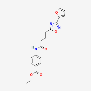 molecular formula C19H19N3O5 B7717892 ethyl 4-(4-(3-(furan-2-yl)-1,2,4-oxadiazol-5-yl)butanamido)benzoate 