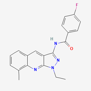 molecular formula C20H17FN4O B7718062 N-(1-ethyl-8-methyl-1H-pyrazolo[3,4-b]quinolin-3-yl)-4-fluorobenzamide 