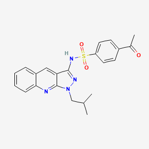 molecular formula C22H22N4O3S B7718352 4-acetyl-N-(1-isobutyl-1H-pyrazolo[3,4-b]quinolin-3-yl)benzenesulfonamide 