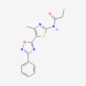 molecular formula C15H14N4O2S B7718422 N-(4-methyl-5-(3-phenyl-1,2,4-oxadiazol-5-yl)thiazol-2-yl)propionamide 