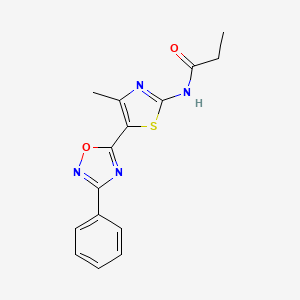 molecular formula C15H14N4O2S B7718422 N-[4-methyl-5-(3-phenyl-1,2,4-oxadiazol-5-yl)-1,3-thiazol-2-yl]propanamide 