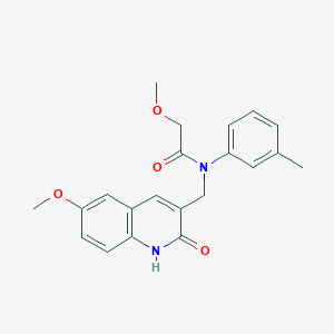 molecular formula C21H22N2O4 B7718564 N-((2-hydroxy-6-methoxyquinolin-3-yl)methyl)-2-methoxy-N-(m-tolyl)acetamide 