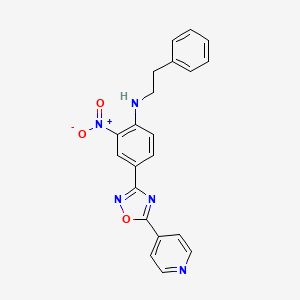 molecular formula C21H17N5O3 B7718585 2-nitro-N-phenethyl-4-(5-(pyridin-4-yl)-1,2,4-oxadiazol-3-yl)aniline 