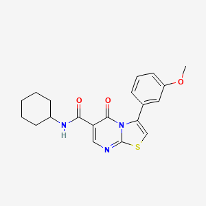 molecular formula C20H21N3O3S B7718592 3-(3-methoxyphenyl)-N-[(4-methoxyphenyl)methyl]-5-oxo-5H-[1,3]thiazolo[3,2-a]pyrimidine-6-carboxamide 