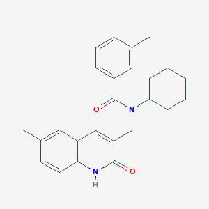 molecular formula C25H28N2O2 B7718645 N-cyclohexyl-N-((2-hydroxy-6-methylquinolin-3-yl)methyl)-3-methylbenzamide 
