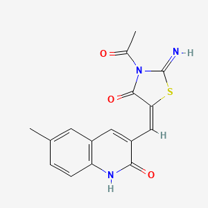 molecular formula C16H13N3O3S B7718949 (E)-3-acetyl-5-((2-hydroxy-6-methylquinolin-3-yl)methylene)-2-iminothiazolidin-4-one 