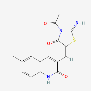 (5E)-3-acetyl-2-imino-5-[(6-methyl-2-oxo-1H-quinolin-3-yl)methylidene]-1,3-thiazolidin-4-one