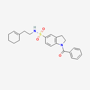 molecular formula C23H26N2O3S B7718950 1-benzoyl-N-(2-(cyclohex-1-en-1-yl)ethyl)indoline-5-sulfonamide 