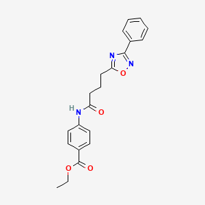 molecular formula C21H21N3O4 B7718995 ethyl 4-(4-(3-phenyl-1,2,4-oxadiazol-5-yl)butanamido)benzoate 