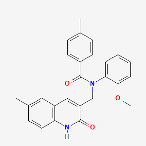 molecular formula C26H24N2O3 B7719024 N-((2-hydroxy-6-methylquinolin-3-yl)methyl)-N-(2-methoxyphenyl)-4-methylbenzamide 