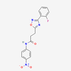 molecular formula C17H13FN4O4 B7719244 3-(3-(2-fluorophenyl)-1,2,4-oxadiazol-5-yl)-N-(4-nitrophenyl)propanamide 