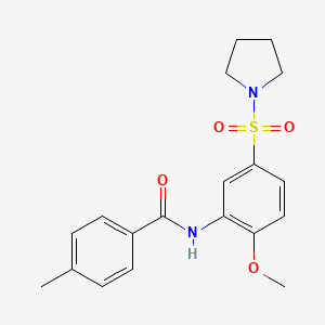 molecular formula C19H22N2O4S B7719294 N-{5-[(3-hydroxypropyl)sulfamoyl]-2-methoxyphenyl}-4-methylbenzamide 