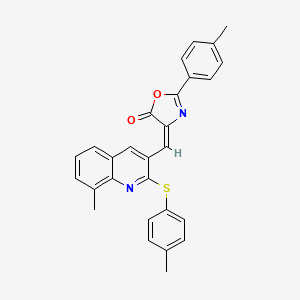 molecular formula C28H22N2O2S B7719326 (E)-4-((8-methyl-2-(p-tolylthio)quinolin-3-yl)methylene)-2-(p-tolyl)oxazol-5(4H)-one 