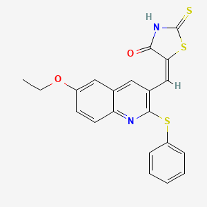 molecular formula C21H16N2O2S3 B7719337 (E)-5-((6-ethoxy-2-(phenylthio)quinolin-3-yl)methylene)-2-thioxothiazolidin-4-one 