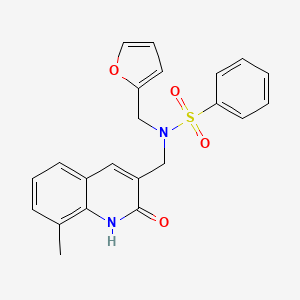 molecular formula C22H20N2O4S B7719641 N-(furan-2-ylmethyl)-N-((2-hydroxy-8-methylquinolin-3-yl)methyl)benzenesulfonamide 