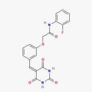 molecular formula C19H14FN3O5 B7719695 N-(2-Fluorophenyl)-2-[3-[(2,4,6-trioxo-1,3-diazinan-5-ylidene)methyl]phenoxy]acetamide 