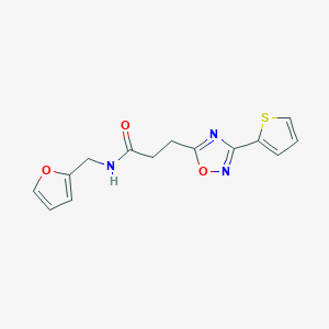 molecular formula C14H13N3O3S B7719741 N-(furan-2-ylmethyl)-3-(3-(thiophen-2-yl)-1,2,4-oxadiazol-5-yl)propanamide 
