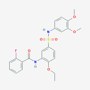 molecular formula C23H23FN2O6S B7719765 N-(5-(N-(3,4-dimethoxyphenyl)sulfamoyl)-2-ethoxyphenyl)-2-fluorobenzamide 