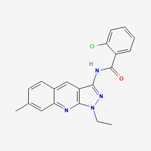 molecular formula C20H17ClN4O B7719868 2-chloro-N-(1-ethyl-7-methyl-1H-pyrazolo[3,4-b]quinolin-3-yl)benzamide 