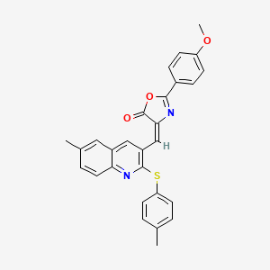 molecular formula C28H22N2O3S B7719948 (E)-2-(4-methoxyphenyl)-4-((6-methyl-2-(p-tolylthio)quinolin-3-yl)methylene)oxazol-5(4H)-one 