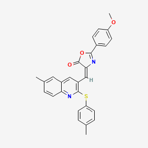 (4E)-2-(4-Methoxyphenyl)-4-({6-methyl-2-[(4-methylphenyl)sulfanyl]quinolin-3-YL}methylidene)-4,5-dihydro-1,3-oxazol-5-one