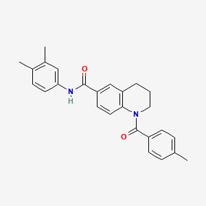molecular formula C26H26N2O2 B7720058 1-(4-methylbenzoyl)-N-pentyl-1,2,3,4-tetrahydroquinoline-6-carboxamide 