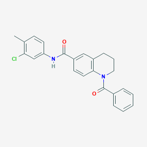 molecular formula C24H21ClN2O2 B7720082 1-benzoyl-N-(2,4,6-trimethylphenyl)-1,2,3,4-tetrahydroquinoline-6-carboxamide 