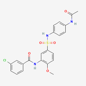 molecular formula C22H20ClN3O5S B7720128 3-chloro-N-{5-[(3-chloro-4-fluorophenyl)sulfamoyl]-2-methoxyphenyl}benzamide 