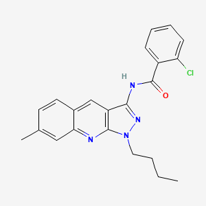 molecular formula C22H21ClN4O B7720227 N-(1-butyl-7-methyl-1H-pyrazolo[3,4-b]quinolin-3-yl)-2-chlorobenzamide 