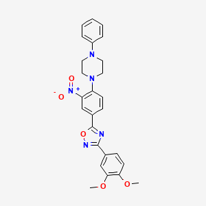 molecular formula C26H25N5O5 B7720317 3-(3,4-dimethoxyphenyl)-5-(3-nitro-4-(4-phenylpiperazin-1-yl)phenyl)-1,2,4-oxadiazole 