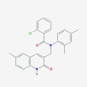 molecular formula C26H23ClN2O2 B7720390 2-chloro-N-(2,4-dimethylphenyl)-N-((2-hydroxy-6-methylquinolin-3-yl)methyl)benzamide 