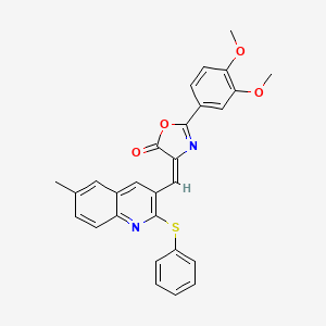 molecular formula C28H22N2O4S B7720429 (E)-2-(3,4-dimethoxyphenyl)-4-((6-methyl-2-(phenylthio)quinolin-3-yl)methylene)oxazol-5(4H)-one 