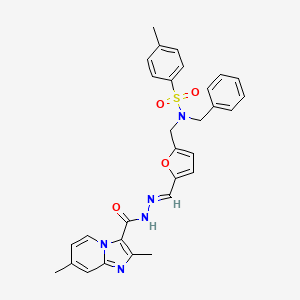 (E)-N'-((5-((benzyl(((p-tolyloxy)thio)oxy)amino)methyl)furan-2-yl)methylene)-2,7-dimethylimidazo[1,2-a]pyridine-3-carbohydrazide