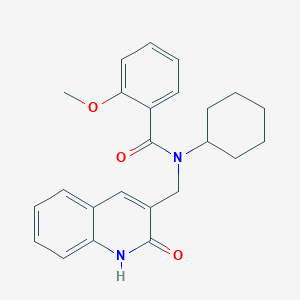 molecular formula C24H26N2O3 B7720501 N-cyclohexyl-N-((2-hydroxyquinolin-3-yl)methyl)-2-methoxybenzamide 