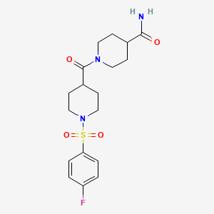 molecular formula C18H24FN3O4S B7720666 1-[1-(4-Fluorophenyl)sulfonylpiperidine-4-carbonyl]piperidine-4-carboxamide CAS No. 593244-76-9