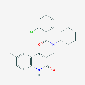 molecular formula C24H25ClN2O2 B7720707 2-chloro-N-cyclohexyl-N-((2-hydroxy-6-methylquinolin-3-yl)methyl)benzamide 