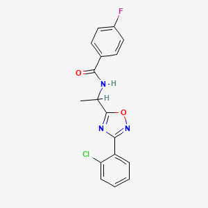 molecular formula C17H13ClFN3O2 B7720793 N-(1-(3-(2-chlorophenyl)-1,2,4-oxadiazol-5-yl)ethyl)-4-fluorobenzamide 