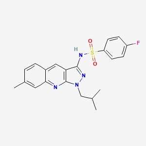 molecular formula C21H21FN4O2S B7720990 4-fluoro-N-(1-isobutyl-7-methyl-1H-pyrazolo[3,4-b]quinolin-3-yl)benzenesulfonamide 