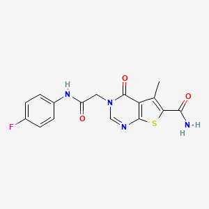molecular formula C16H13FN4O3S B7721836 3-{2-[(4-Fluorophenyl)amino]-2-oxoethyl}-5-methyl-4-oxo-3,4-dihydrothieno[2,3-d]pyrimidine-6-carboxamide 