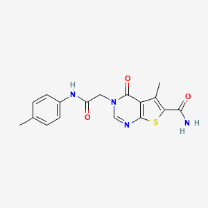 molecular formula C17H16N4O3S B7721843 5-Methyl-3-[2-(4-methylanilino)-2-oxoethyl]-4-oxothieno[2,3-d]pyrimidine-6-carboxamide 