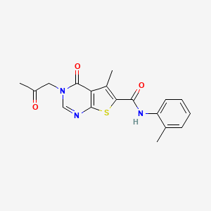 molecular formula C18H17N3O3S B7721846 5-methyl-N-(2-methylphenyl)-4-oxo-3-(2-oxopropyl)thieno[2,3-d]pyrimidine-6-carboxamide 