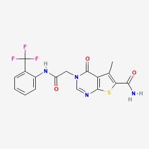 5-Methyl-4-oxo-3-(2-oxo-2-{[2-(trifluoromethyl)phenyl]amino}ethyl)-3,4-dihydrothieno[2,3-d]pyrimidine-6-carboxamide