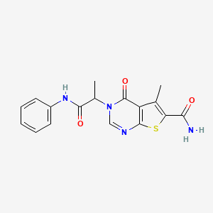 molecular formula C17H16N4O3S B7721892 3-(1-Anilino-1-oxopropan-2-yl)-5-methyl-4-oxothieno[2,3-d]pyrimidine-6-carboxamide 