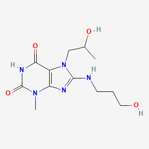 molecular formula C12H19N5O4 B7722013 7-(2-Hydroxypropyl)-8-(3-hydroxypropylamino)-3-methylpurine-2,6-dione 