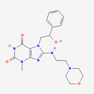 molecular formula C20H26N6O4 B7722114 6-hydroxy-7-(2-hydroxy-2-phenylethyl)-3-methyl-8-{[2-(morpholin-4-yl)ethyl]amino}-3,7-dihydro-2H-purin-2-one 
