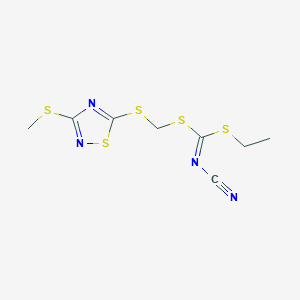 molecular formula C8H10N4S5 B7725069 (E)-[ethylsulfanyl-[(3-methylsulfanyl-1,2,4-thiadiazol-5-yl)sulfanylmethylsulfanyl]methylidene]cyanamide 