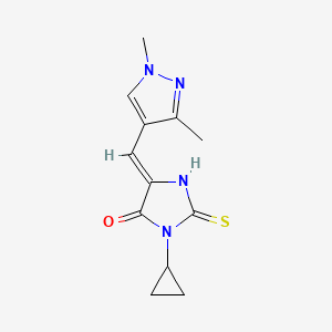 molecular formula C12H14N4OS B7725533 (Z)-3-Cyclopropyl-5-((1,3-dimethyl-1H-pyrazol-4-yl)methylene)-2-thioxoimidazolidin-4-one 