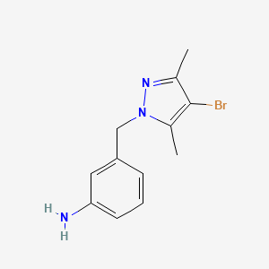 molecular formula C12H14BrN3 B7725994 3-[(4-bromo-3,5-dimethyl-1H-pyrazol-1-yl)methyl]aniline 